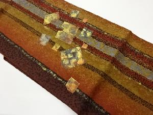 作家物　金彩縞に破れ色紙散らし模様名古屋帯